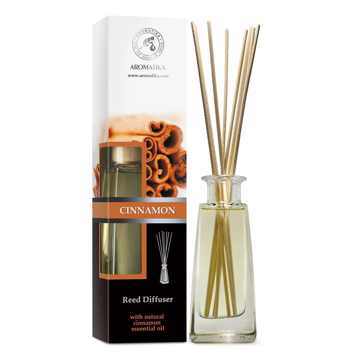 Reed Diffuser Cinnamon 3.4 Fl Oz(100ml) - Room Diffuser with Cinnamon Essential Oil - Home Fragrance - Aromatherapy Air Freshener - Oil Diffuser - Scented - Cinnamon Aroma