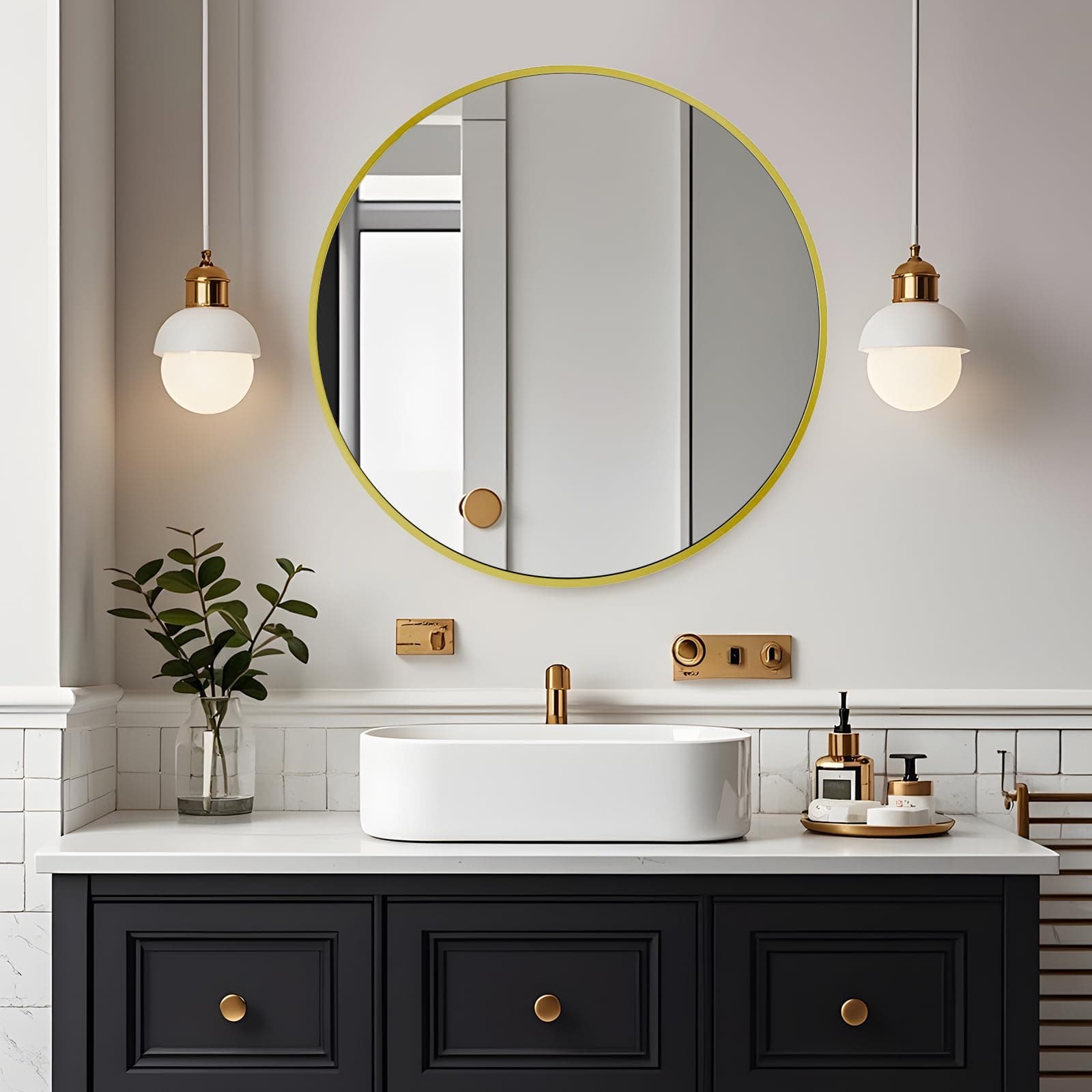 Round Bathroom Mirror,50cm Circle Mirror Brushed Frame Wall Mirror Metal Framed HD Glass Wall for Makeup Bathroom Living Room Entryway Golden