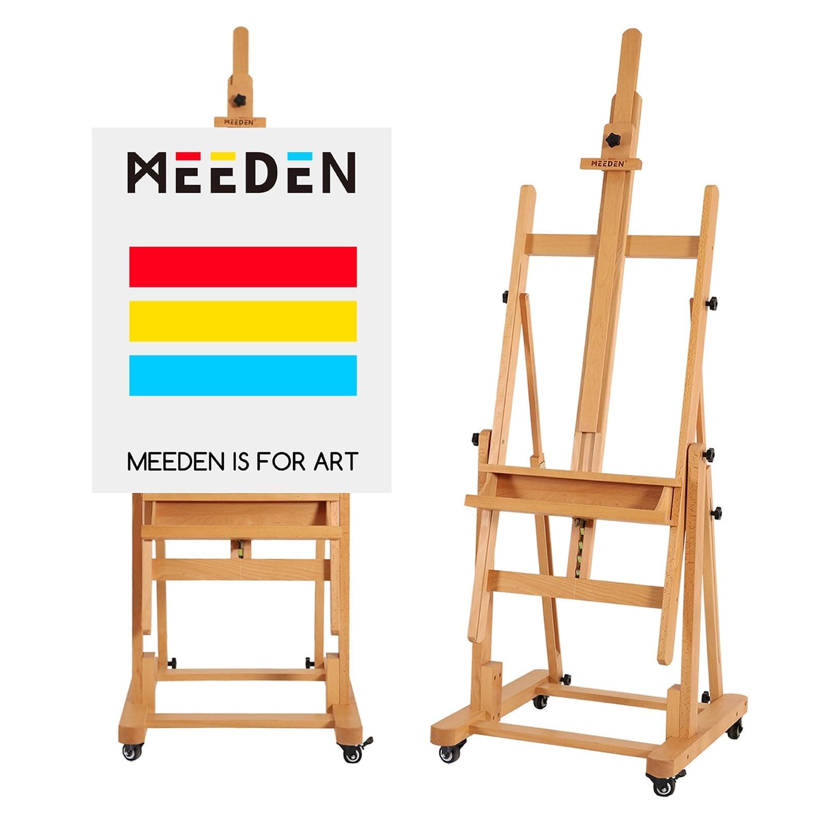 Extra Large Heavy-Duty H-Frame Studio Easel - Solid Beech Wooden Artist Professional Easel, Painting Art Easel Stand with 4 Premium Locking Silent Caster Wheels, Hold Max 82"