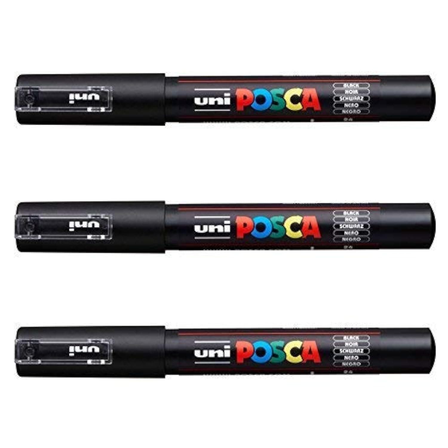 POSCA UNI-BALL MARKER PEN PC-1M - BLACK - PACK OF 3 PENS