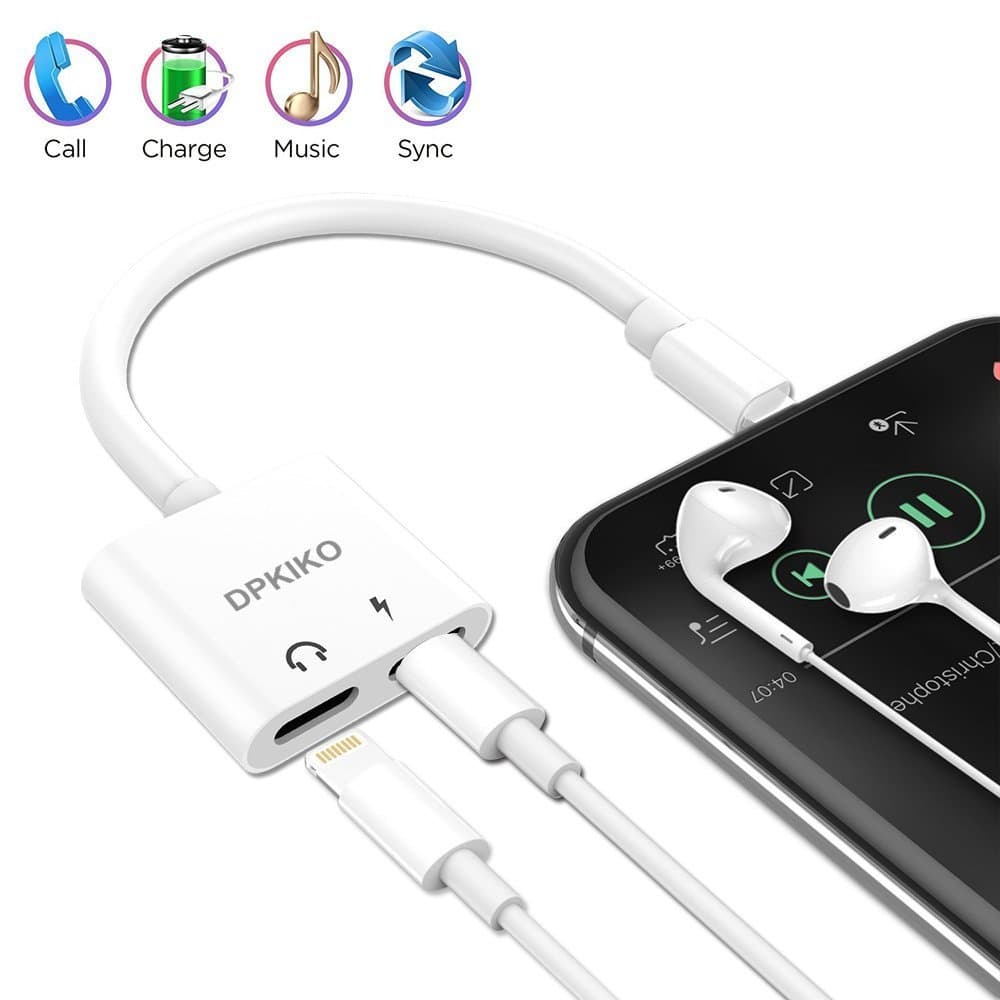 DPKIKO Adapter & Splitter Replacement Compatible with Phone XS MAX/ XS/XR/ 7, 7Plus, 8, 8Plus, X, Dual Ports 2 in 1 Headphone Jack Aux Audio Music and Charge and Calling and Sync Cable Charger Connector, White