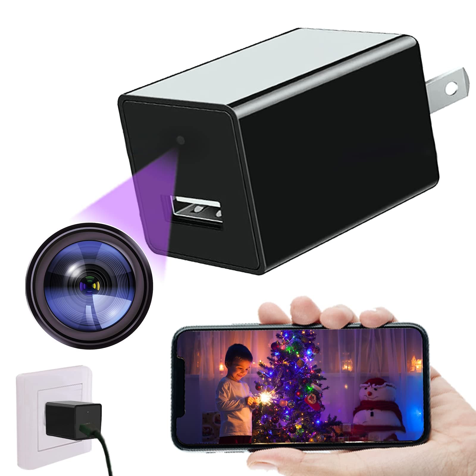 Spy Camera Hidden Camera Wireless Hidden WiFi Camera Wall Mount USB Charger with Night Vision and Motion Detection Spy Cameras for Home Security Nanny Cam for Home/Office