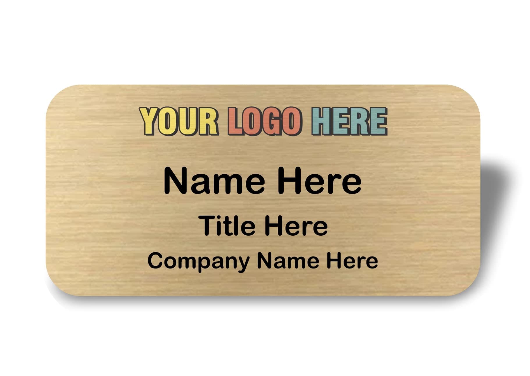 Custom Name Tag with Logo - Personalized Name Badge with Magnet Backing - Choose Your Size and Color (Gold Metal 3"x1.5" - Logo on Top)