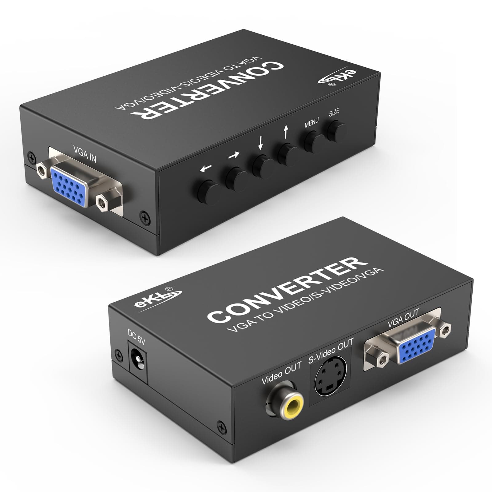 eKL VGA to AV Adapter Converter Box VGA Input Composite RCA S-Video VGA Output Computer PC Laptop to TV Display Projector Connector