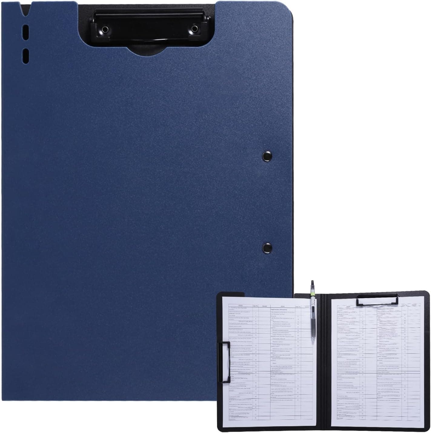 FRETONBA Clipboard Folder, A4 Foldable Clipboard with Horizontal and Vertical Double Metal Clips, 360 Degree Foldable Binder Clipboards with Pen Holder, File Cover Work Folder Clipboards, Blue