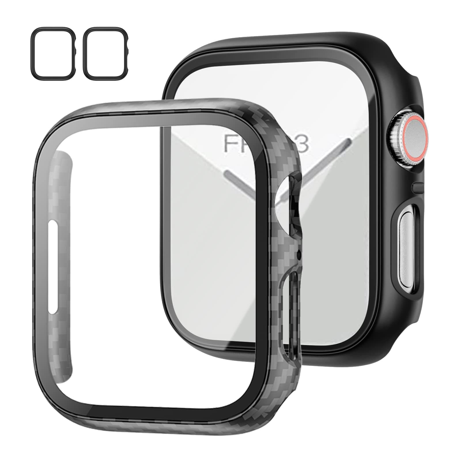 2 Pack Case with Tempered Glass Screen Protector for Apple Watch Series 3/2/1 38mm,JZK Slim Guard Bumper Full Coverage Hard PC Protective Cover HD Ultra-Thin Cover for iWatch 38mm,Carbon Fibre+Black