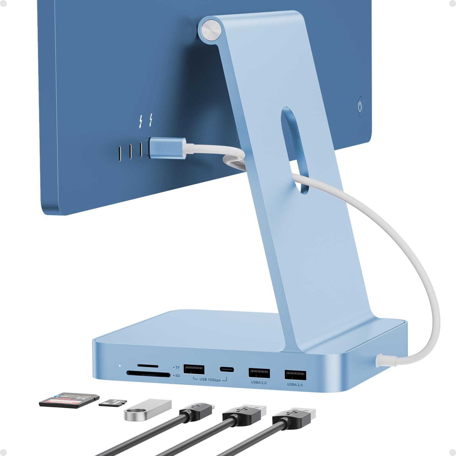 USB C HUB for iMac 24 inch 2021/2023/2024, 7 in 1 USB Hub Adapter iMac Accessories for iMac M1/M3/M4 with USB C/A SD/TF, Docking Station Support Expand M.2 SSD (NOT Included) - Blue