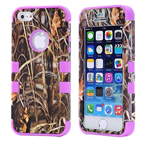 Phone Case for iPhone 5S,Trade A Style Straw Grass Mossy Camo Design Armor Case for Apple iPhone 5S 5 5G with Screen Protector and Stylus(Purple)