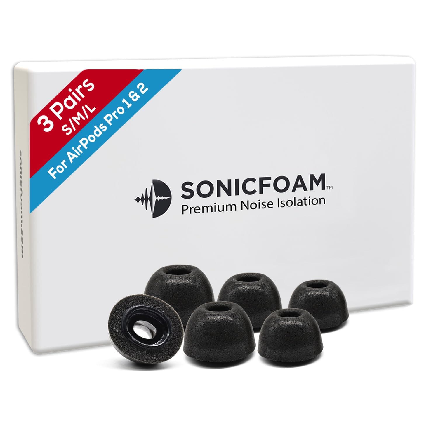 SONICFOAM Memory Foam Earbuds Tips - Premium Noise Isolation Replacement Foam Earphone Tips 10 Pack for Airpods Pro 1 & 2 (SFAIR S/M/L, Black)