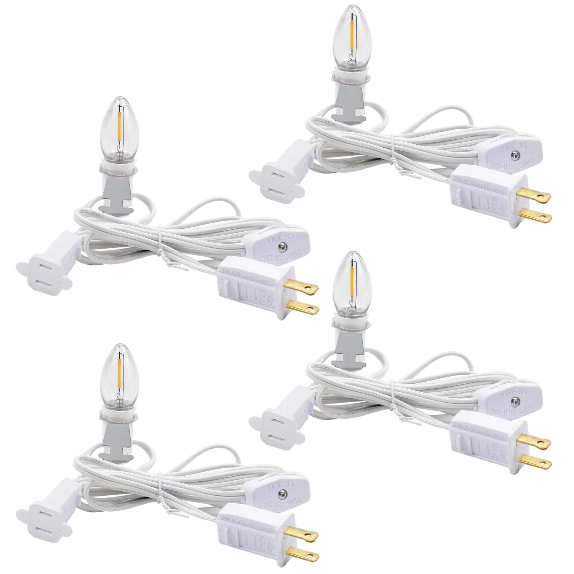 BORT 4 Pack Chainable Accessory Cord with C7 LED Light Bulbs, 6 Ft Indoor Blow Mold Light Cord with Male and Female Plugs for Halloween Pumpkins Christmas Village Houses and Craft Projects Decoration