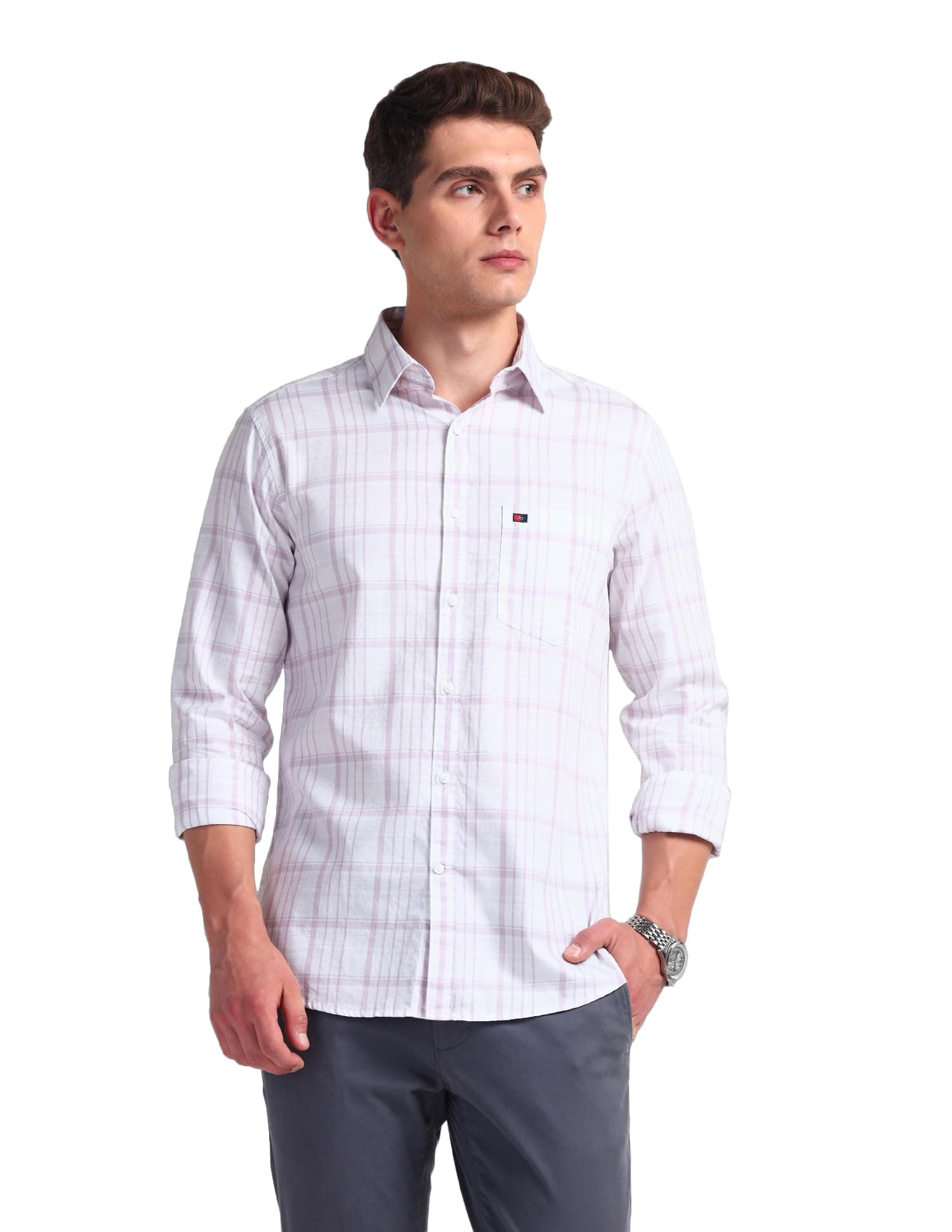 Arvind White Plaid Check Cotton Shirt