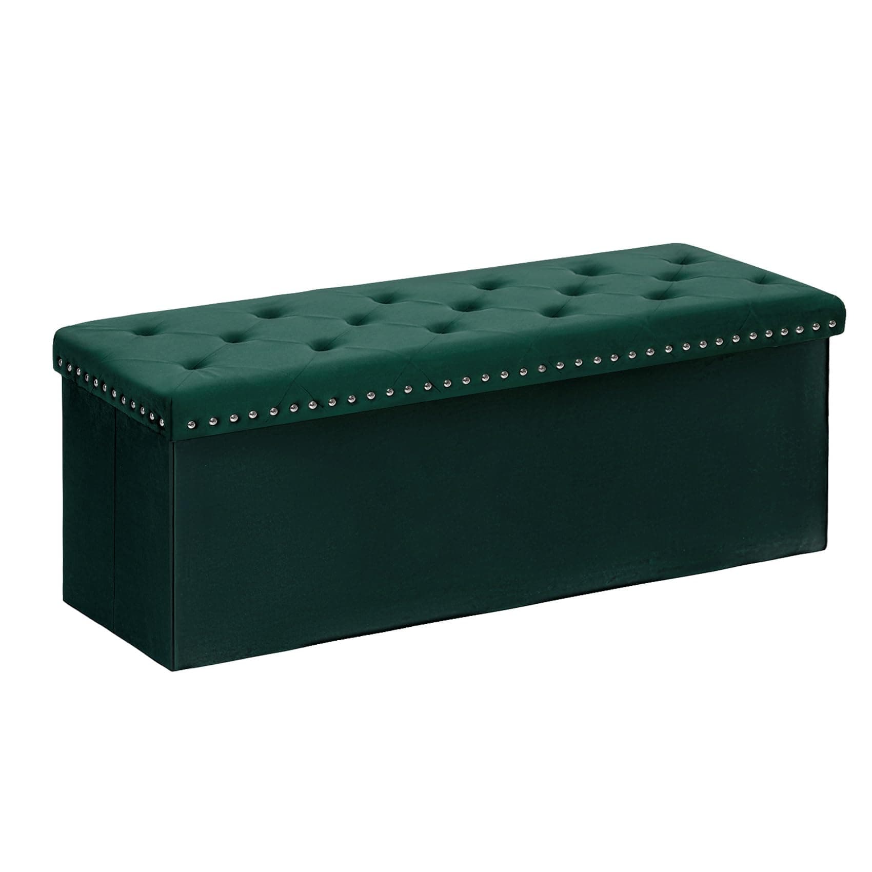 Bonlife Folding Ottoman Bench Seat with Storage,Extra Large End of Bed Storage with Lids,Velvet Footstool for Living Room,Dark Green,110x40x40cm