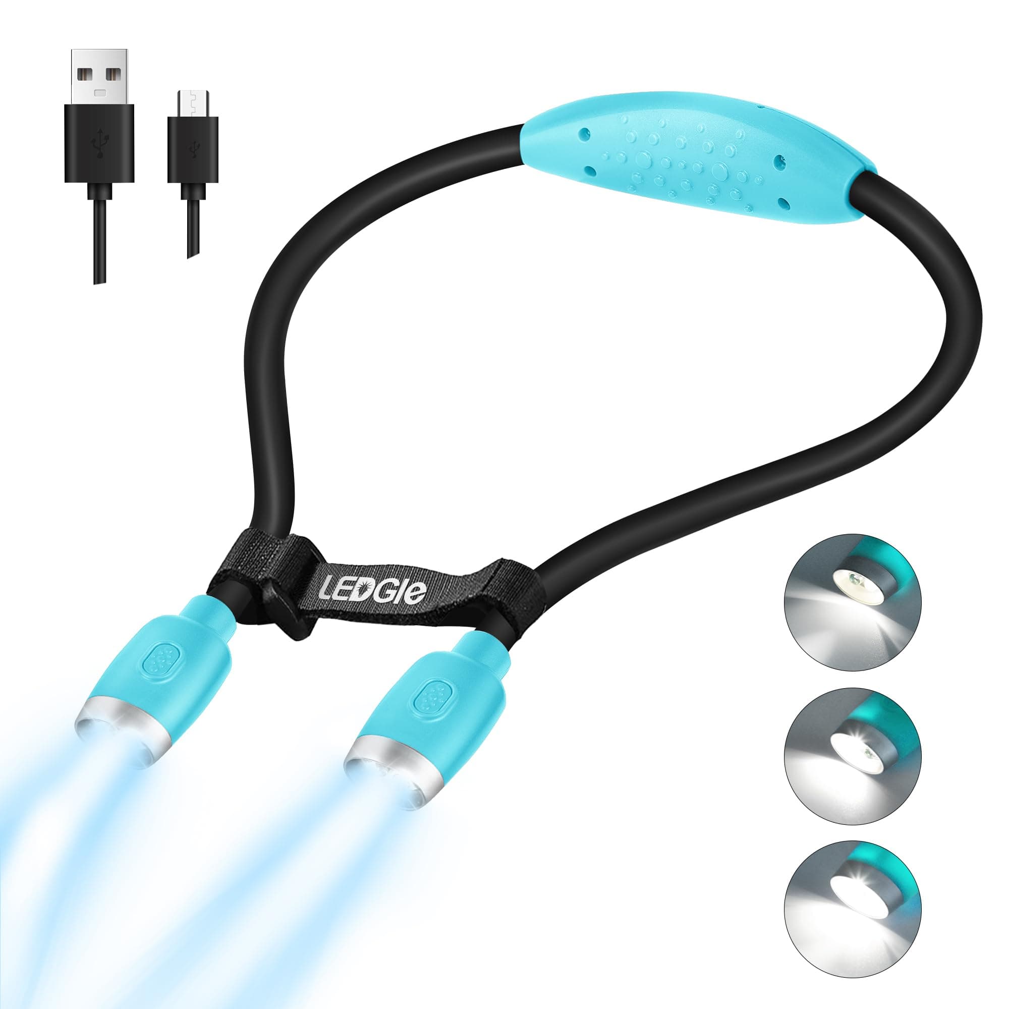 Updated Neck Light for Knitting Portable Book Light for Reading in Bed with 4 Brightness Levels, Flexible Comfortable Soft Silicone Arms, Perfect for Craft, Knitting, Repairing (Blue)