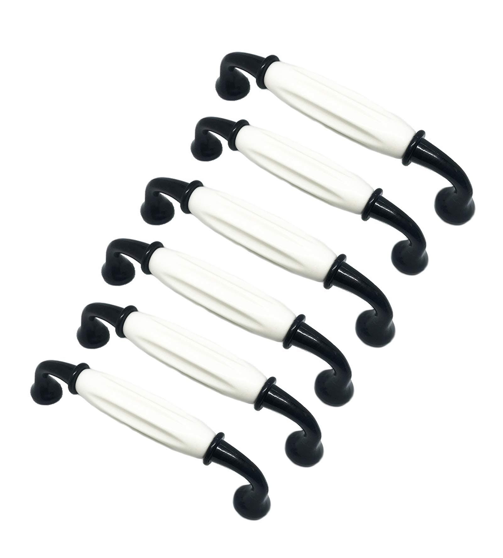 YF@ASD 6Pcs Plastic Pull Handles Black And Whrite Color 96 MM Hole Centers, For Dresser Drawer Kitchen Cabinet Cupboard Wardrobe Knobs,11.3cm