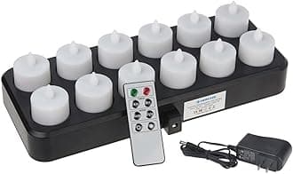 CD-RC-12RF-WW Wireless Inductive Rechargeable LED Electric Candles, Flameless Flickering Tea Lights with Remote Timer Controller, Set of 12, Warm White Color