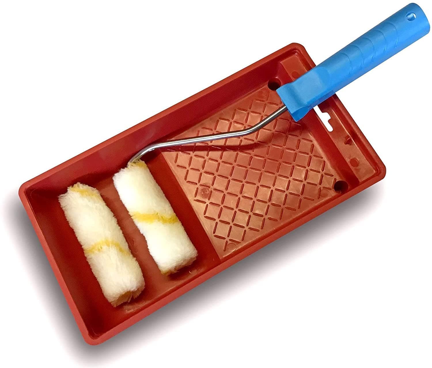 4-Inch Cotton Paint Roller Set With Multicolor Tray for Wall Interior/Exterior Painting