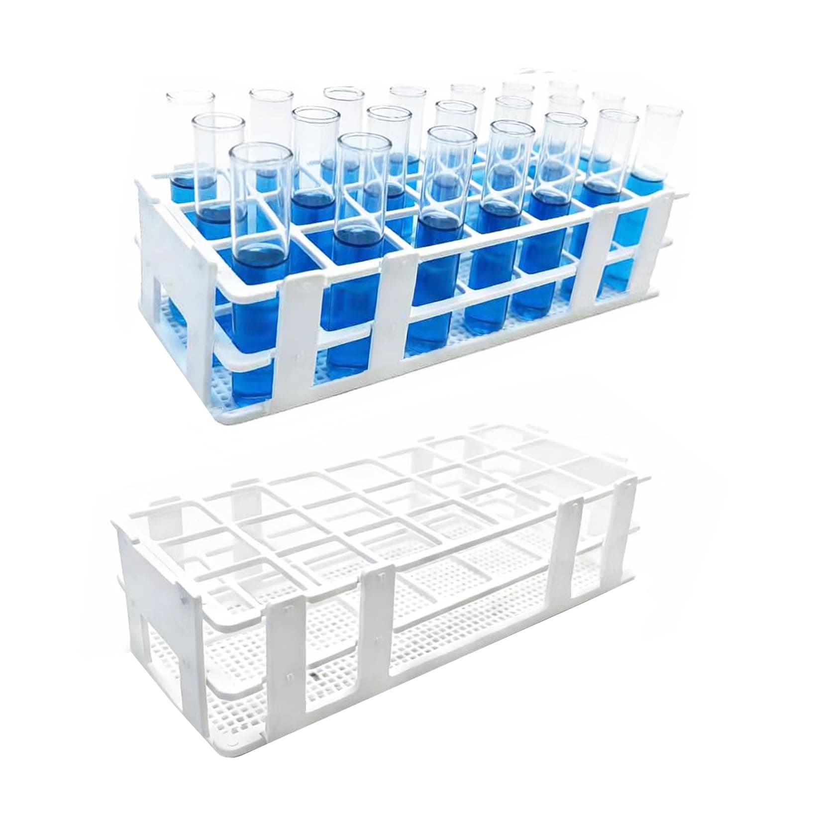 Plastic Test Tube Rack 2 Pack 21 Holes Lab Test Tube Rack Holder for 30mm and Below The Test Tubes, Detachable, 21 Holes