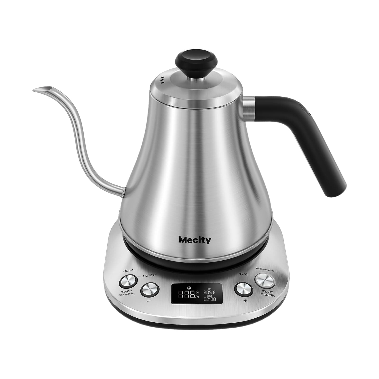 Electric Gooseneck Kettle With LCD Display Automatic Shut Off Retro Coffee Kettle Temperature Control Hot Water Boiler to Pour Over Tea, 1200 Watt Quick Heating Tea Pot, 0.8L, Stainless Steel