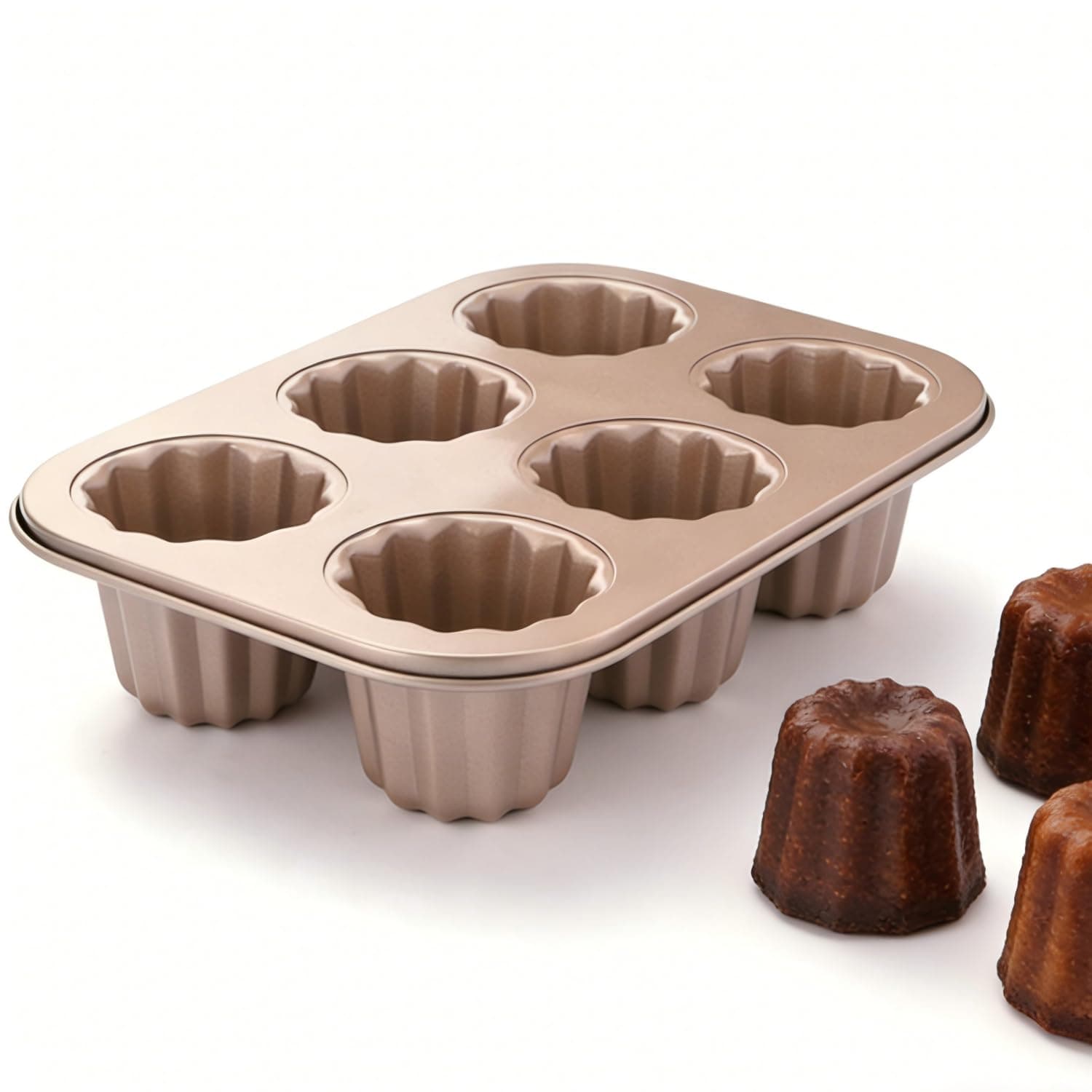 iToids Canele Mold Cake Pan, Non-Stick Baking Pan for Oven, Carbon Steel Molds Bakeware Tools, French Pastry Muffin Cake Mould (6-Cavity)