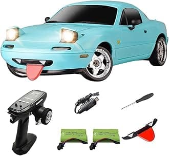 LDRC 1804 Pro RC Drift Car Model with Gyro, 1/18 Scale RWD Full Proportional Control RTR Mini Racing Drift Car for Adult, Alloy Body Shell - 2 Battery