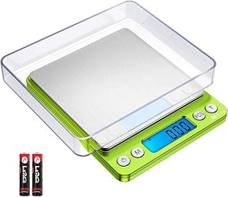 AMIR(Upgradaed) Brifit Digital Kitchen Scale, 500g-0.01g Mini Pocket Jewelry Scale, Cooking Food Scale with Backlit LCD Display, 2 Trays, 6 Units, Auto Off, Tare, Stainless Steel (Battery Included)