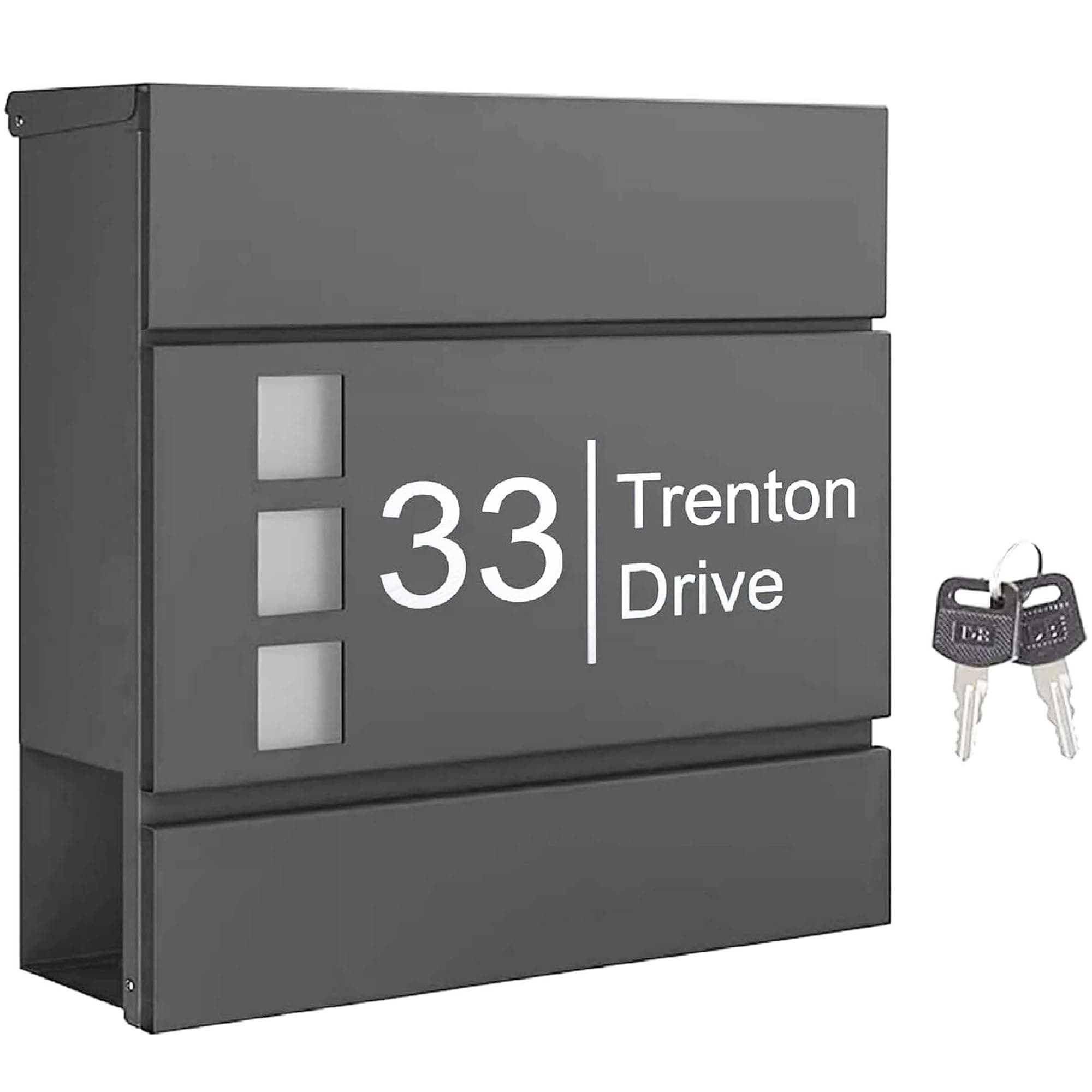 Home Personalised Letter Box, Removable Wall Mounted Mailbox with Keyhole, House Number Plaque for Front Door,Post Box with Newspaper Holder, Waterproof Design Postbox Black (Design 2)