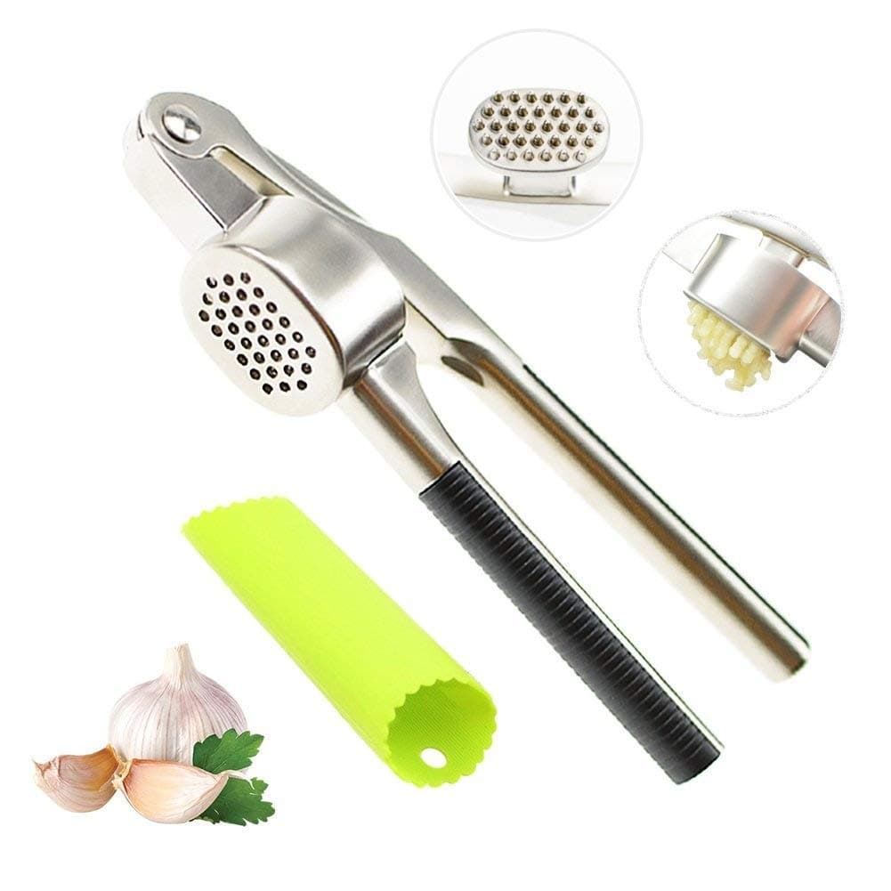 Garlic Press - Sensphi Garlic Presser and Peeler Set, Professional Rustless Soft-Handled Garlic Press Machine with Silicone Tube Roller, No odor in your hands