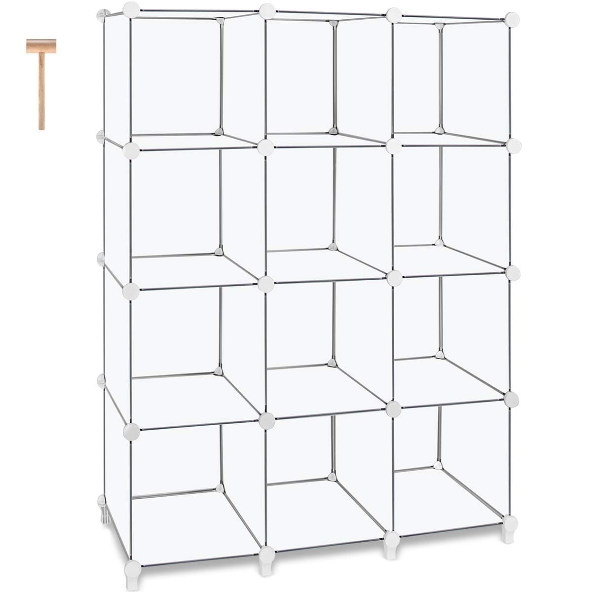 TomCare Cube Storage 12-Cube Book Shelf Storage Shelves Closet Organizer Shelf Cubes Organizer Plastic Bookshelf Bookcase DIY Square Closet Cabinet Shelves for Bedroom Office Living Room, White