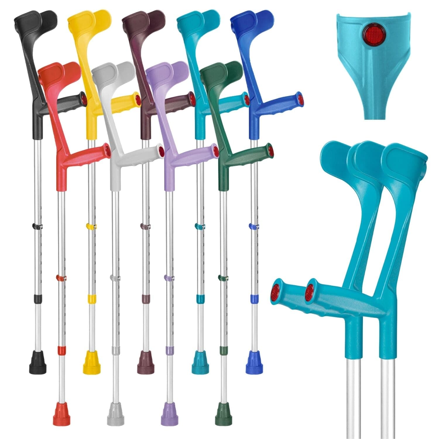 Ossenberg Classic Open Cuff Ergonomic Grip Elbow Crutches – Turquoise – Pair | Lightweight Height Adjustable Economy Comfort Coloured Forearm Crutches for Adults Men & Women Mobility and Walking Aids