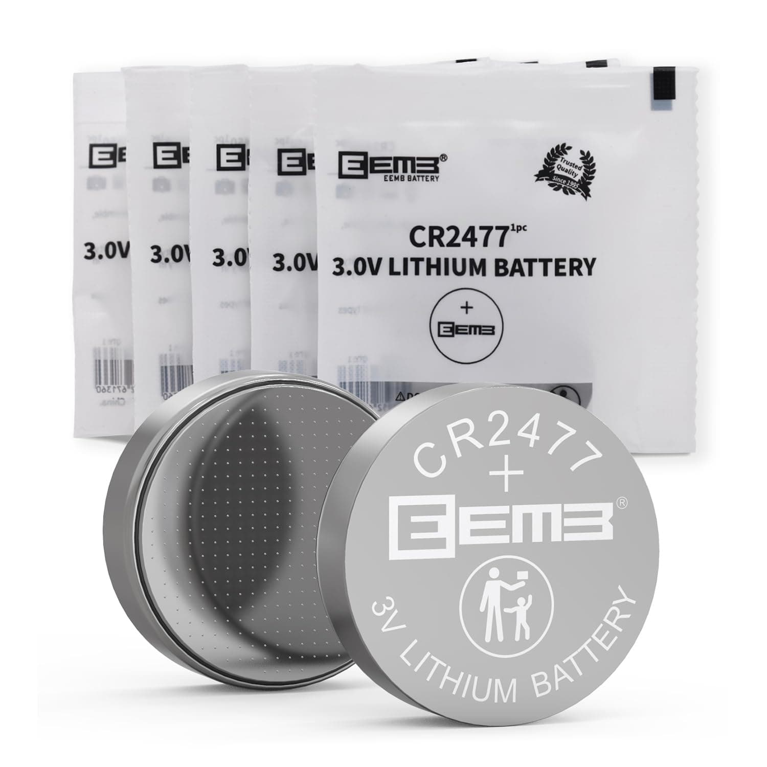 EEMB 5 Pack CR2477 Battery 3V Lithium Battery Button Coin Cell Batteries 2477 Batteries DL2477, ECR2477 for Ecobee smart sensor，Electronic Candle, Light, Remote Control, Key Fob, Alarm, Contact Sensor