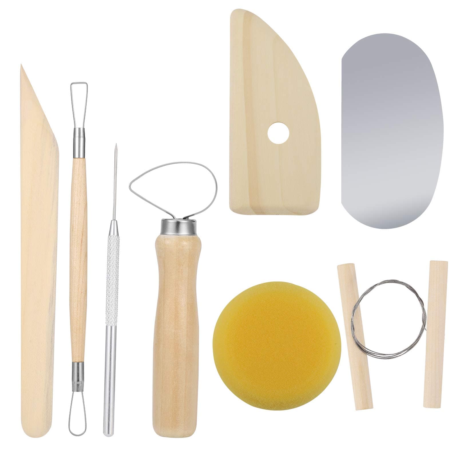8 Pcs Pottery Sculpting Tool Set, Wood and Metal Pottery Clay Modeling Tool Complete Pottery Tool Set Beginners Ceramic Clay Tools for Pottery, Ceramics Sculpture, Carving Design