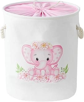 INough Baby Basket Pink Hamper Large Kids Hamper Baby Laundry Hampers for Nursery Girl, Girls Laundry Baskets for Kids, Dirty Clothes Basket Collapsible Kids Toys Orgnizer for Kidsroom/Nursery