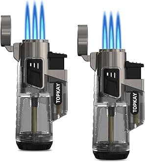 Torch Lighter, Cigar Lighter, Triple Jet Flame Torch Lighters, Windproof Butane Refillable Gas Torch Lighters with a Gift Box, 2 Pack (Without Gas) (Black)
