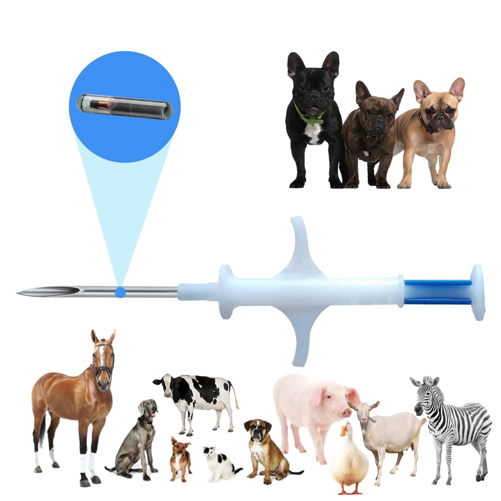 5 Pack 2.12X12 mm ISO Compliant Transponder Microchip ID Tag for Horse Dogs Sheep Pig Pets and Big Animals with 15 Digit ID Number Universal Standard (Large Size 2.12X12mm)