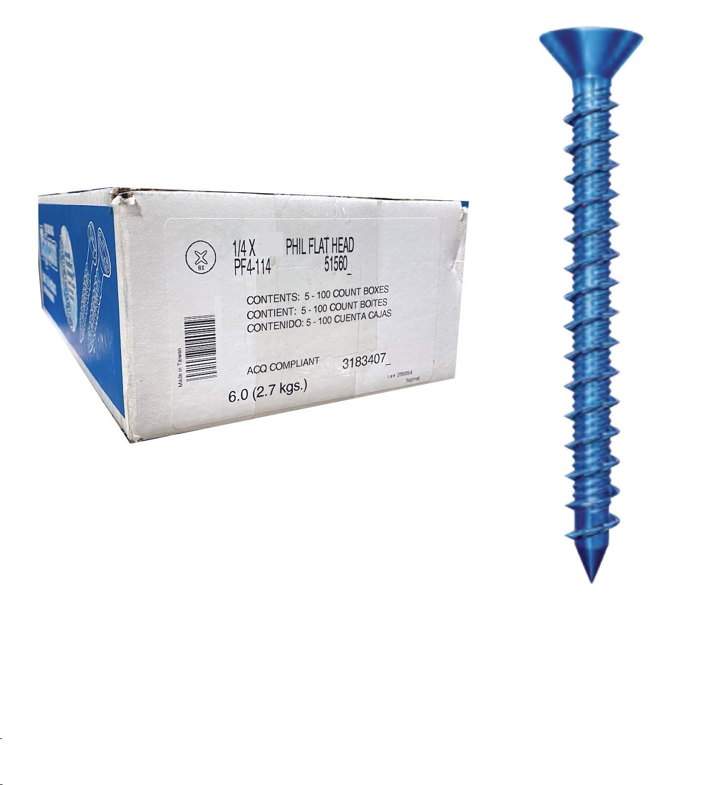 ITW Red Head 1/4" x 4" Tapcon, PF4-4 Flat Phillips Concrete Screw for Anchoring to Masonry, Block or Brick (500 per Case)