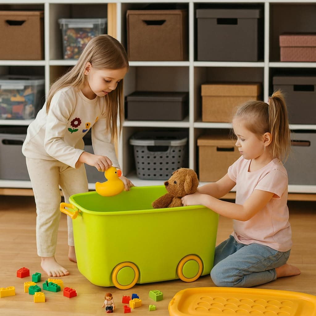 PARASNATH Polypropylene Rolling Storage Container Box (Greenyellow Colour)- 45 Litre Super Large With Wheels Size (59X39X30 Cm) Launch offer Actual Price 1999, Rectangular