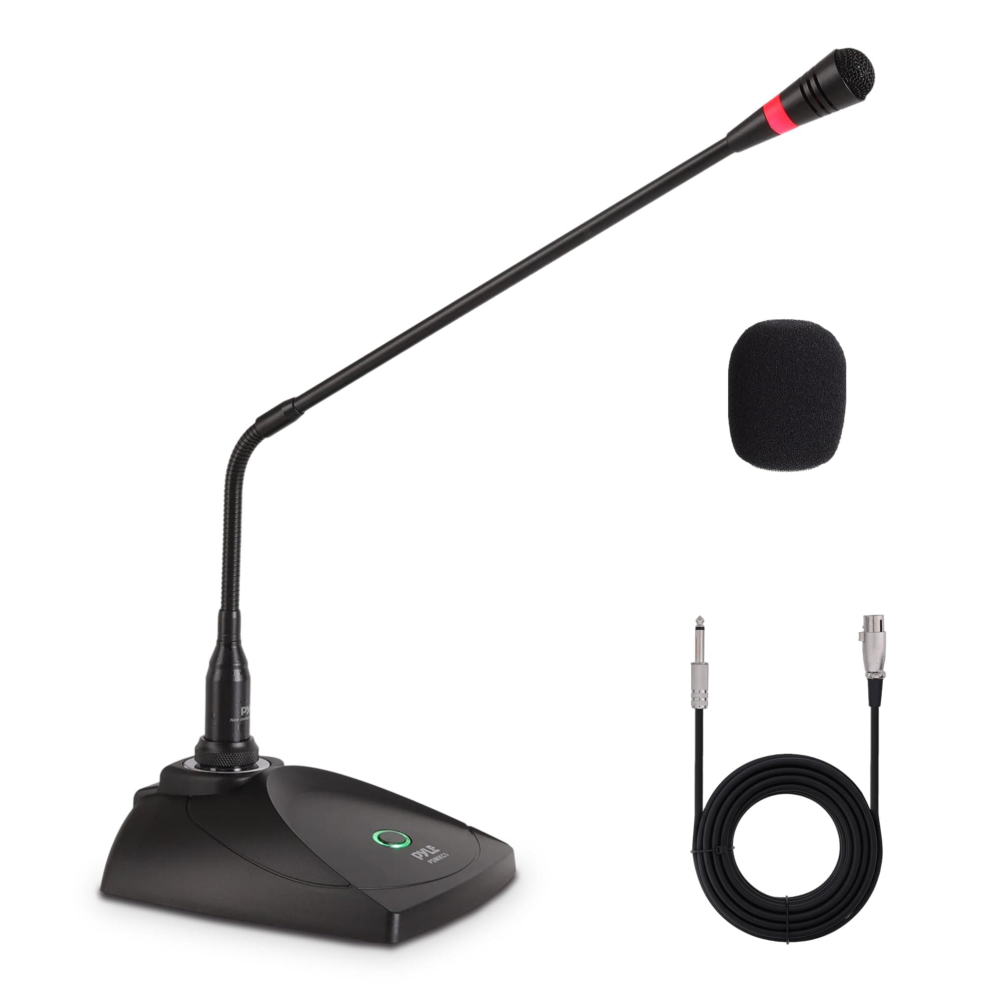 Desktop Gooseneck Wired Microphone System - Table Mounted Corded Voice Condenser Mic with Pop Filter - XLR to 1/4'' Sound Cord - for Karaoke, Conference, Studio Audio Recording - Pyle Pro PDMIKC5