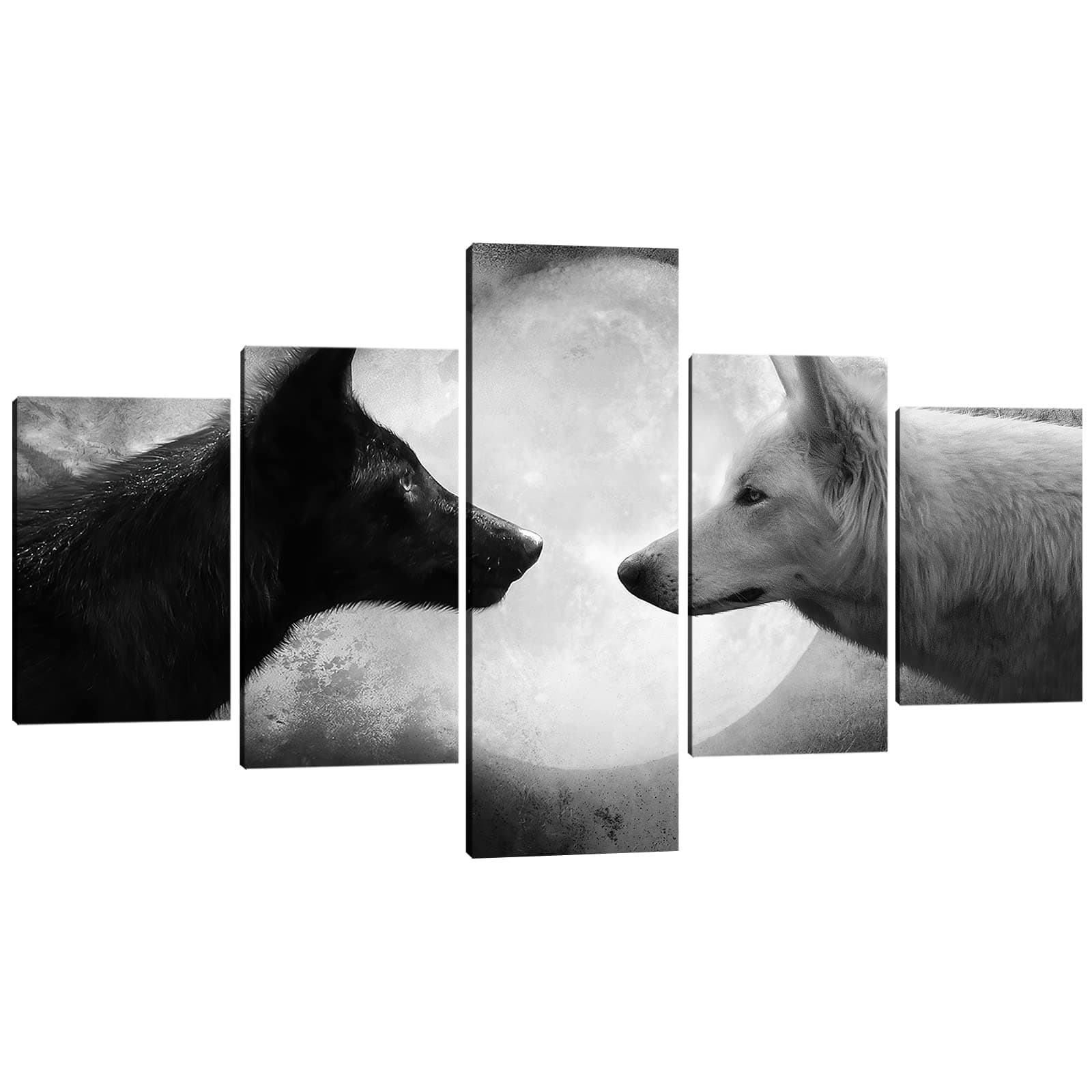 Wolf Wall Art - Modern Wolf poster, 5 Pieces Wolf Canvas Wall Art for Living Room Decorations, Black & White Wolf Picture, Wolf Canvas Prints, Wolf Framed Artwork for Bedroom Wall Decor (60x40 Inches)