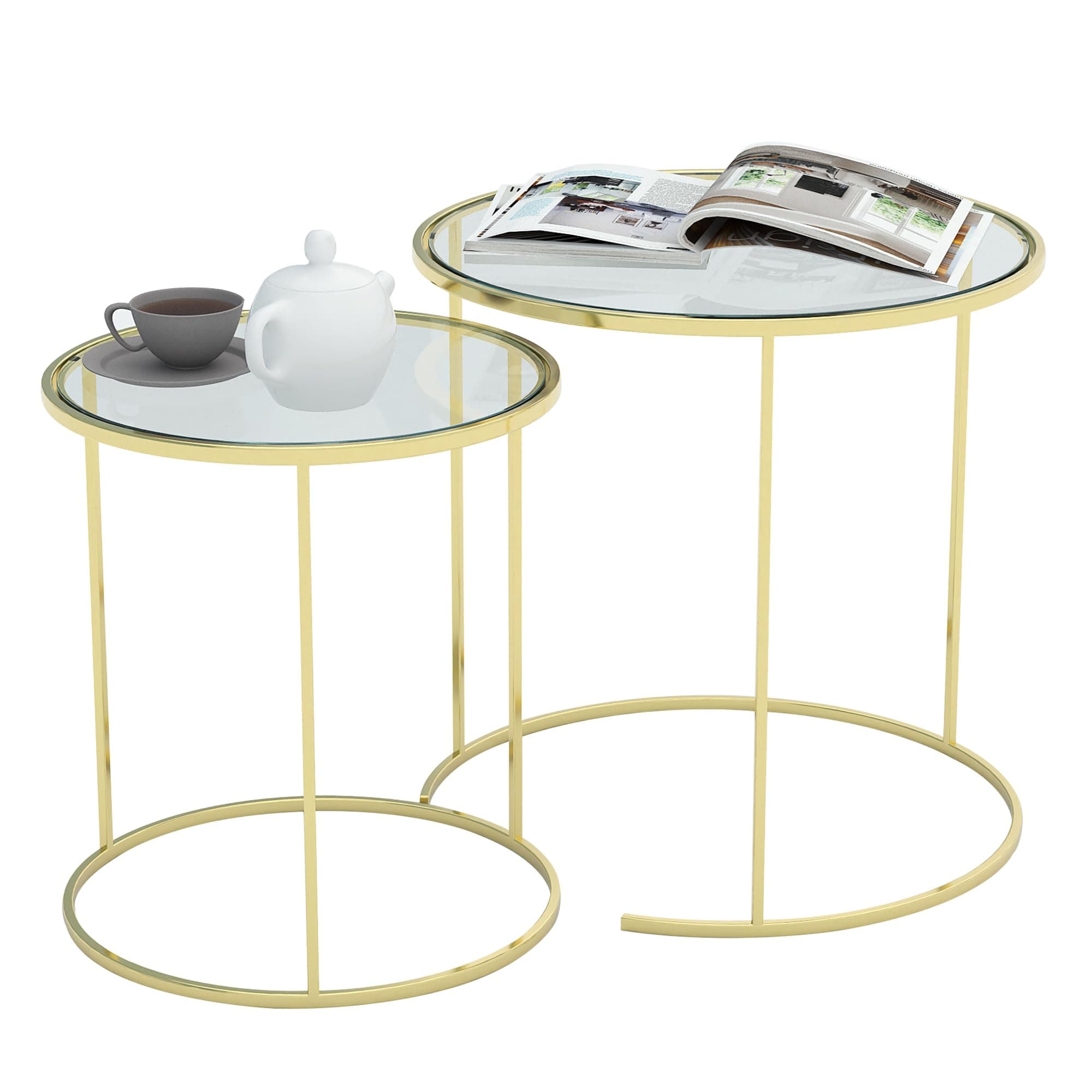 RIGID Set of 2 Nesting Table | Round End Tables for Living Room & Hallway | Durable Steel Metal Frame | Stylish Modern Side Tables (58 Dia x 58H CM), Assembled