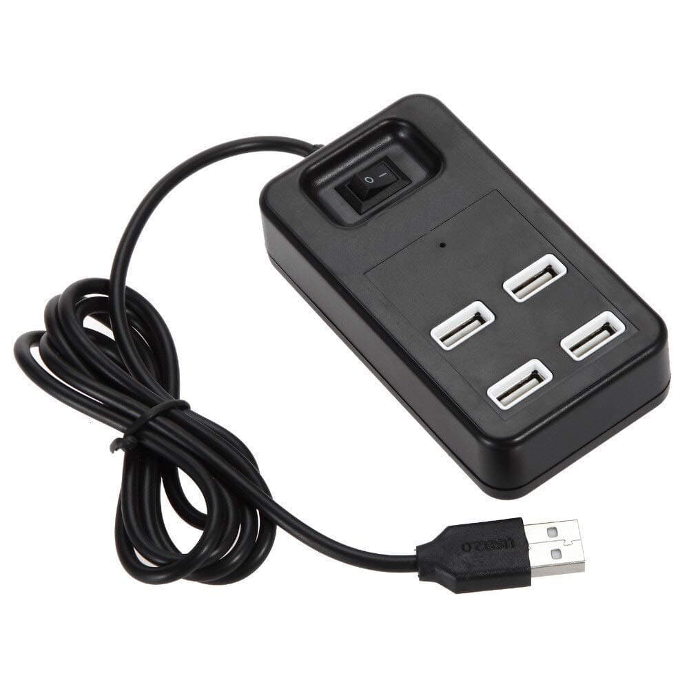 InfiDeals 4 Port USB 2.0 HUB, High Speed Data Transfer with Control Switch and 1.2 m Long Cable for Windows, Mac OS & Linux, PC Desktop Laptop MacBook (Black or White)