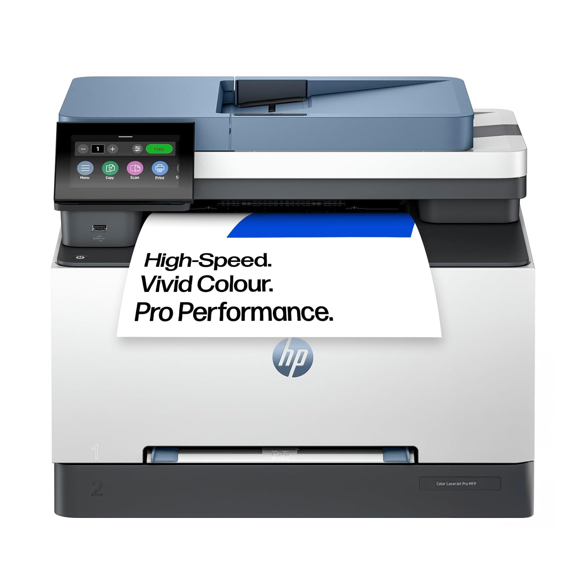 – Color LaserJet Pro 3302fdw 499Q8F, A4 Multifunction Automatic Double-Sided Laser Printer, Scanner, Copier, Fax (25ppm, Wi-Fi Direct, 1.2GHz Processor, 512MB Memory, Smart App) White and Blue