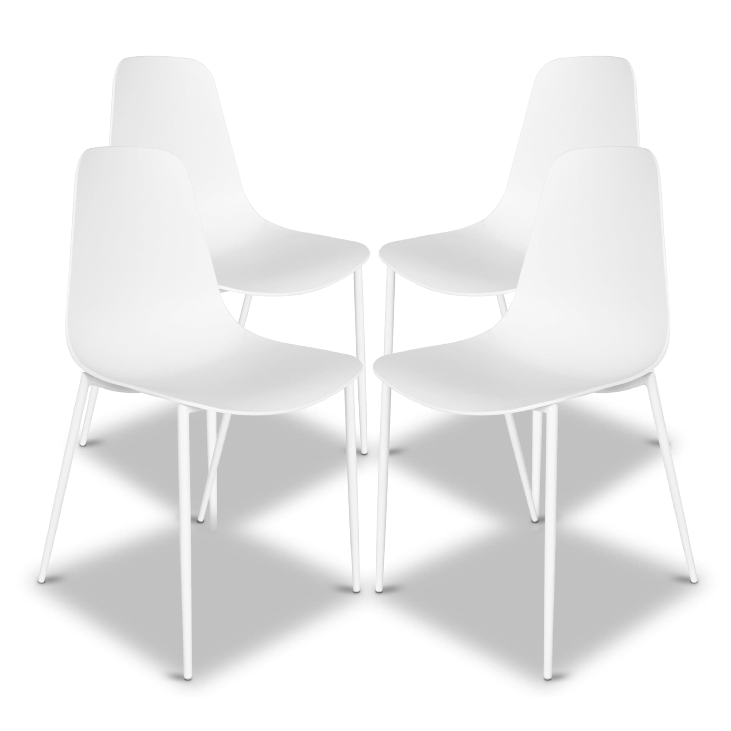 Isla Modern Dining Chairs Set of 4 – Mid Century Modern Plastic Dining Chair with Metal Legs – Kitchen & Dining Room Chairs – Indoor/Outdoor – White