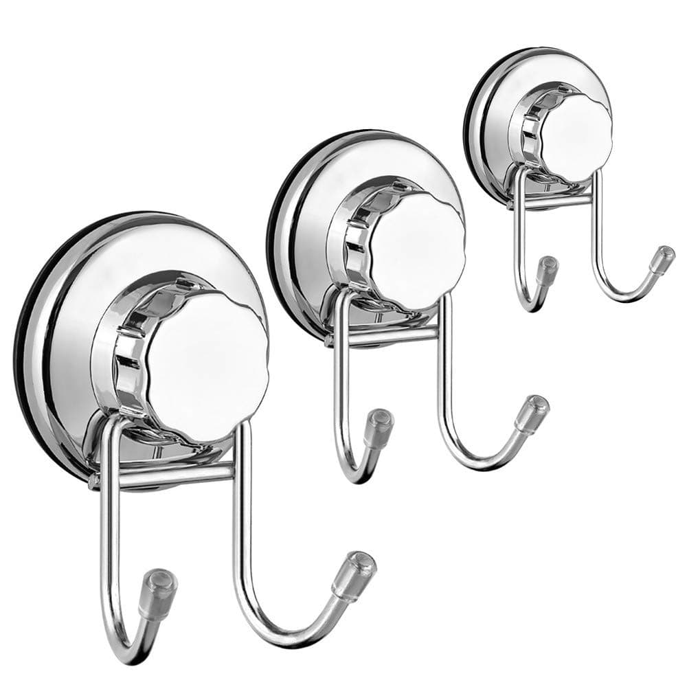 SANNO Vacumn Hooks Suction Cups for Flat Smooth Wall Surface Towel Robe Bathroom Kitchen Shower Bath Coat,NeverRust Stainless Steel (3 pack)