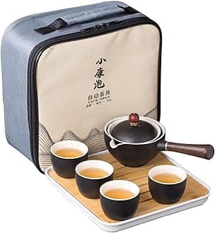 Youngky Porcelain Chinese Ceramic Gongfu Tea Set,Portable Travel Tea Set with 360 Rotation Tea maker and Infuser, All in One Gift Bag for Travel,Home,Gifting,and Office (black)