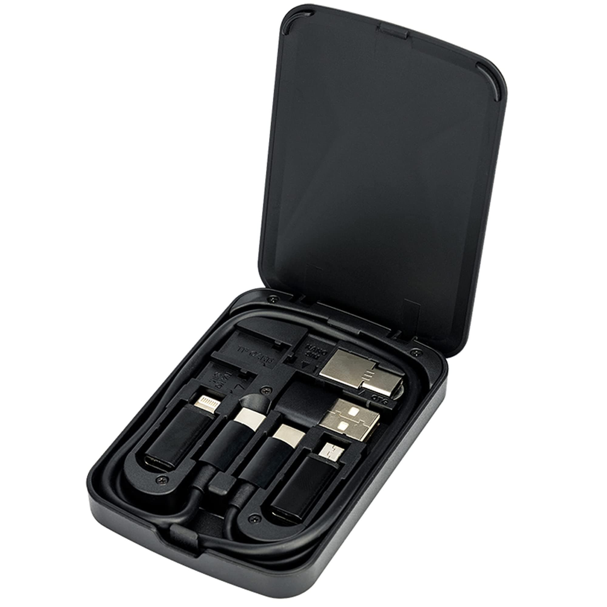 KiwifotosMulti-Functional Compact Cable Card, USB Adapter Kit with 22" USB-C Cable + Type A/Micro USB/OTG Cable Convertor, Data Transfer Storage Box for Travel Charging iPhone PC Type c Devices