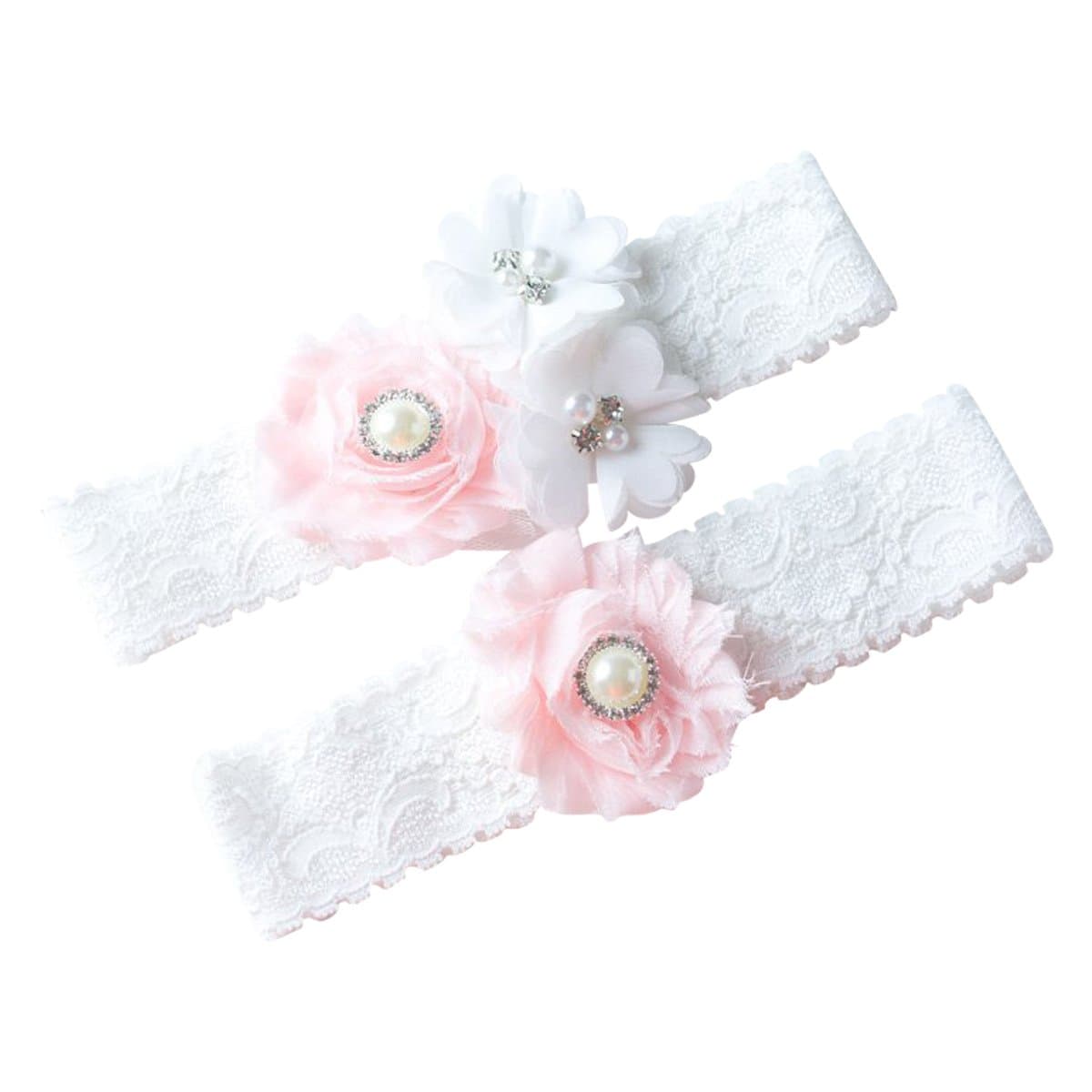 Pale Blush Pink and White Wedding Garter Set