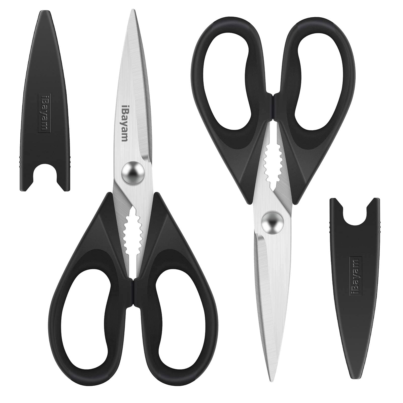 iBayam Heavy Duty Kitchen Scissors, 2-Pack 8.5 Inch Dishwasher Safe, Stainless Steel Sharp Cooking Scissors for Chicken, Poultry, Fish, Meat, Herbs
