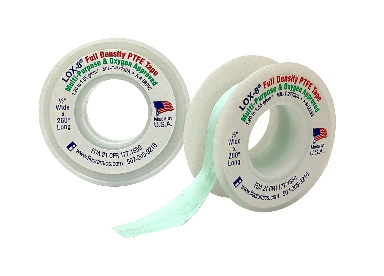 Fluoramics' LOX-8 Full Density Thread Seal Tape 1/2" Wide x 260" Length…