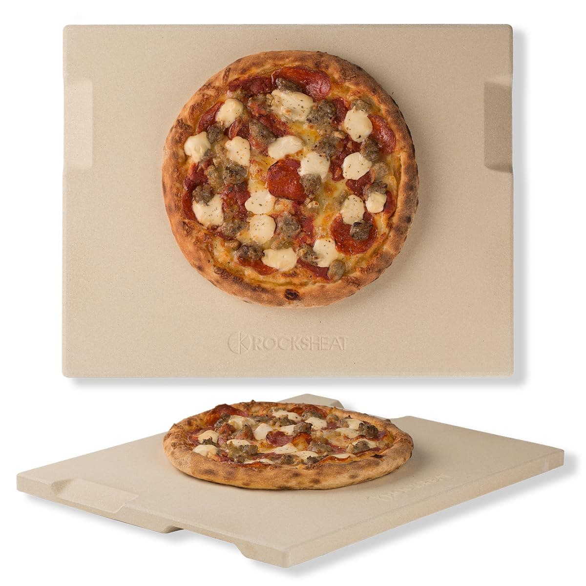 Pizza Stone Bread Baking Stone 30 x 38cm Rectangular Stone for Oven and Grill Innovative Double-Sided Built-in Design with 4 Handles Pizza Stones