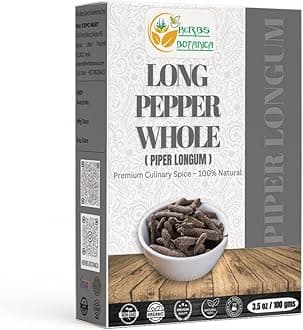 Herbs Botanica Long Pepper Whole (Piper Longum), Black Peppercorns Pippali for Cooking, Herbal Remedies, Pure Indian Spice, Dried Natural Longum, 3.52 oz / 100 gm, Ayurvedic Uses